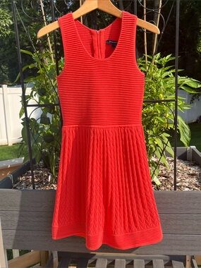 French Connection Cotton Knit Fit & Flare Orange Zip Back Mini Dress Size 2